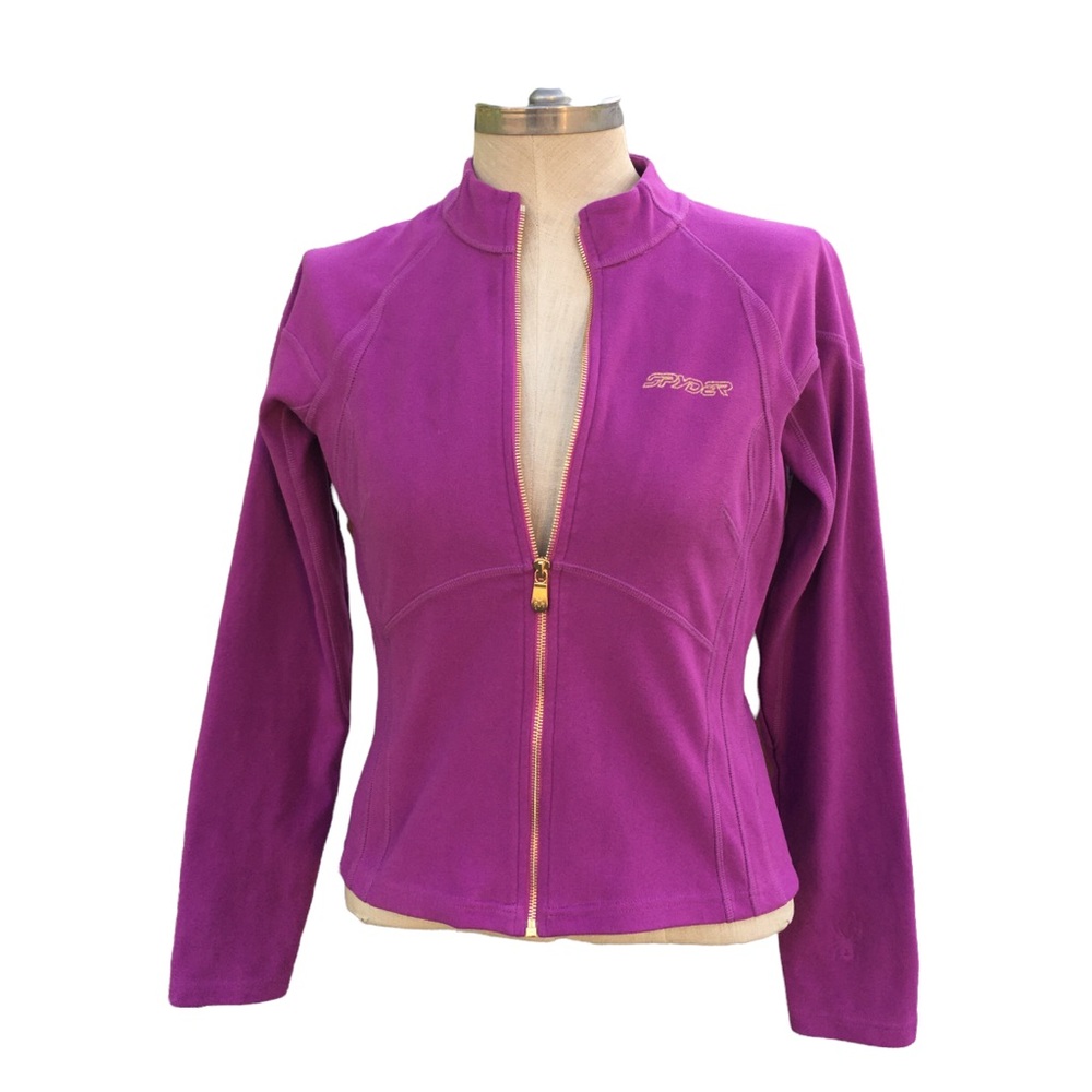 SPYDER Full Zipper Purple Fleece Jacket Size 12 Gold Stitching 1609
